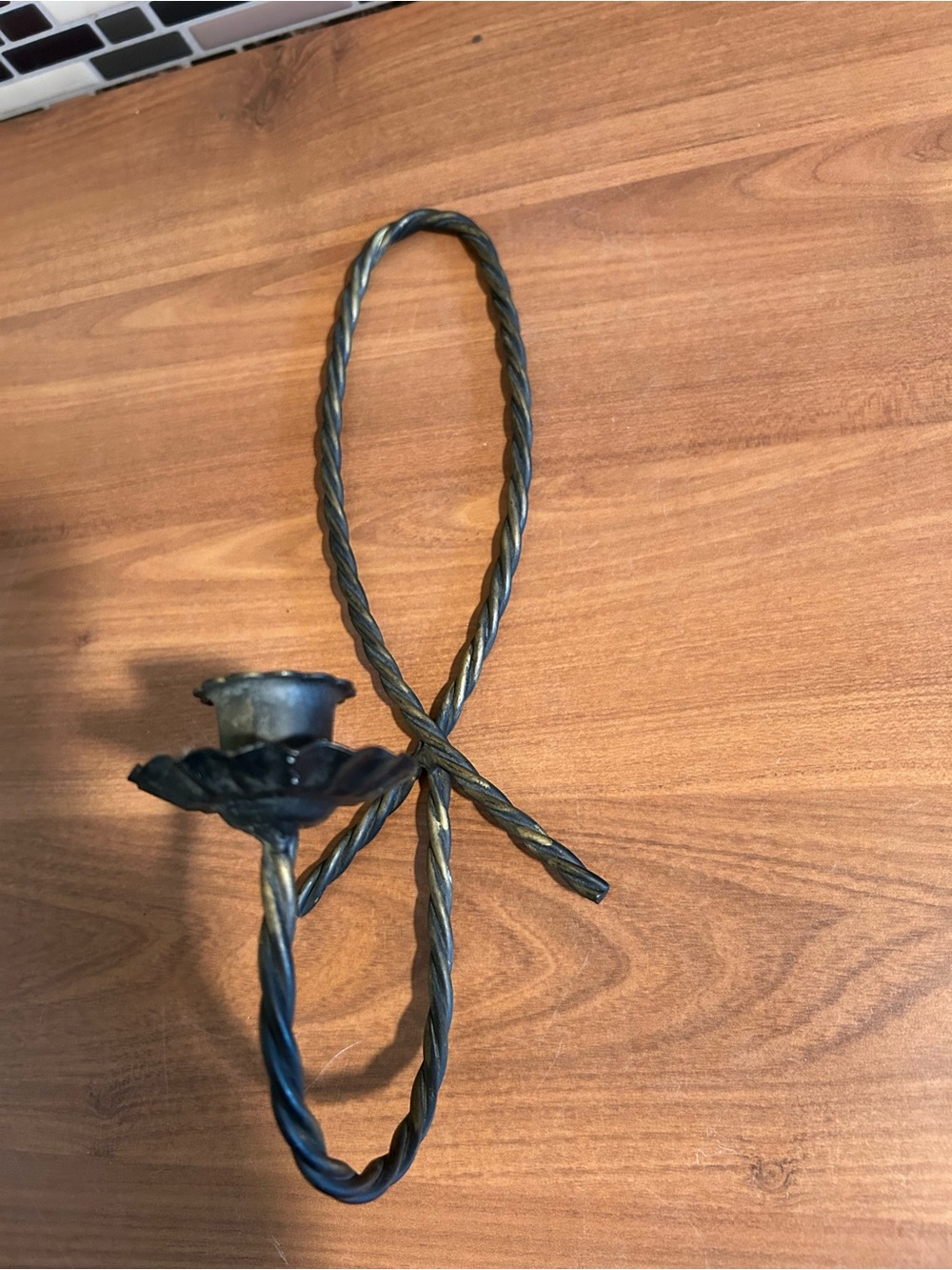 Vintage Twisted Iron Wall Candle Holder in Dark Metal - Picture 2 of 4